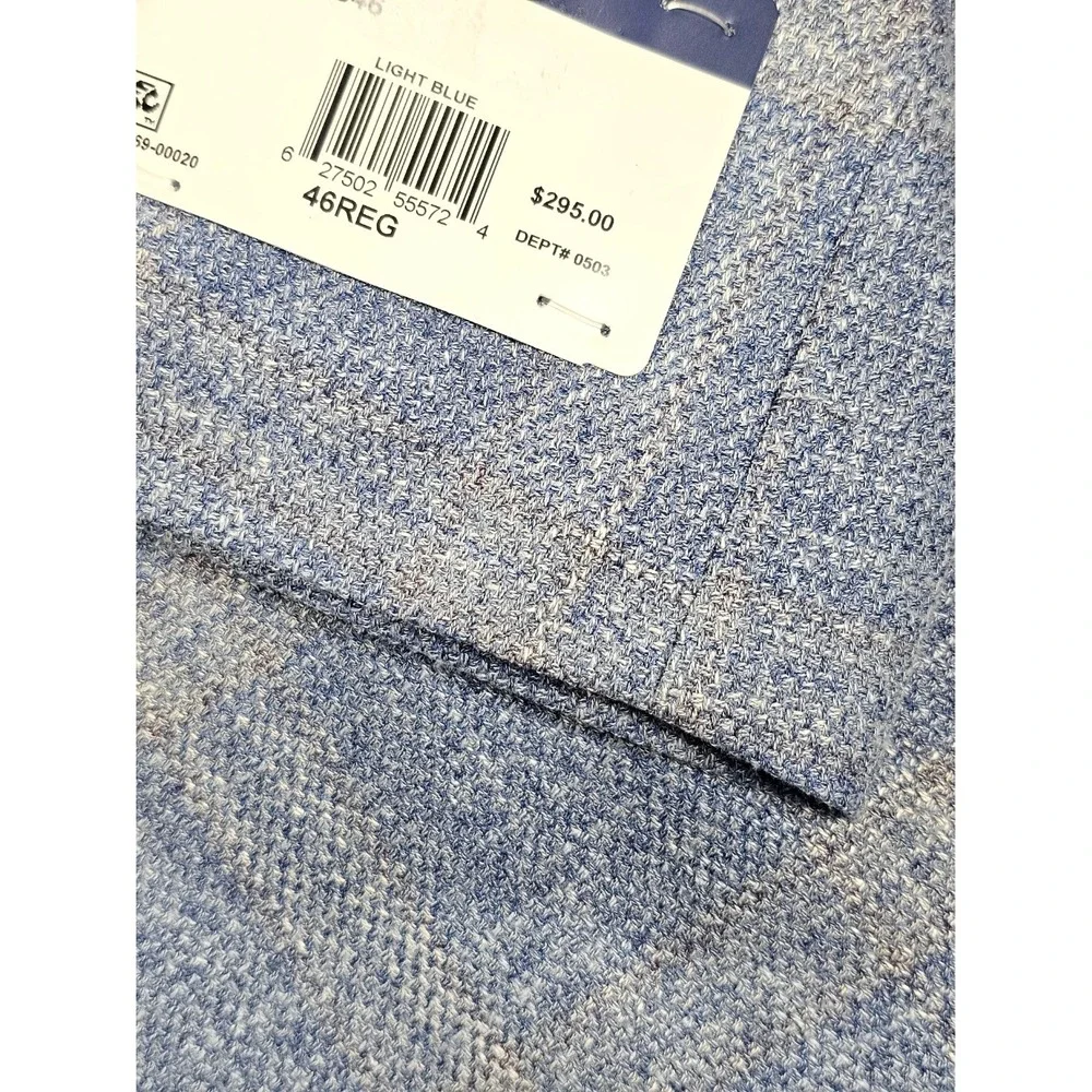 Tommy Hilfiger THFLEX Mens Light Blue Plaid Sport Coat Blazer 46R New